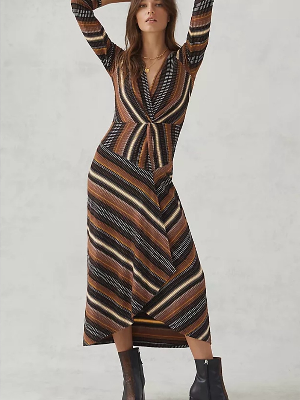 Anthropologie Maeve Striped Twist-Front Midi Dress